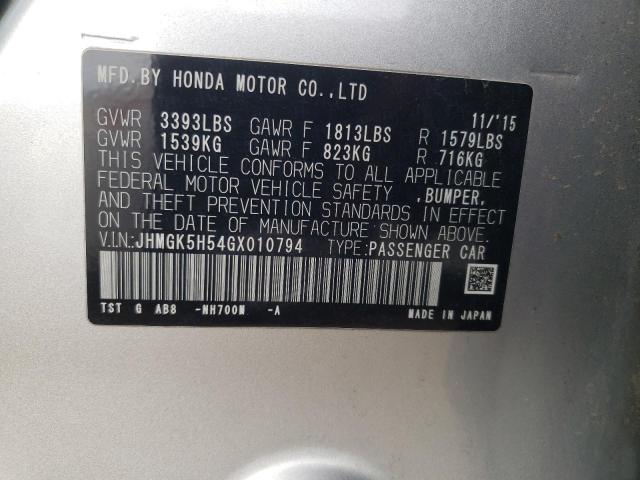 JHMGK5H54GX010794 Honda FIT LX