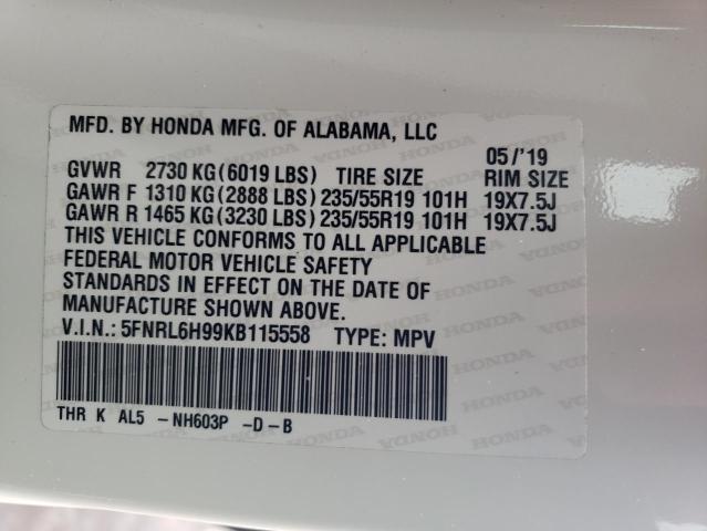 5FNRL6H99KB115558 Honda Odyssey Elite