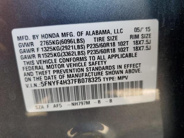 5FNYF4H37FB078325 Honda PILOT SE