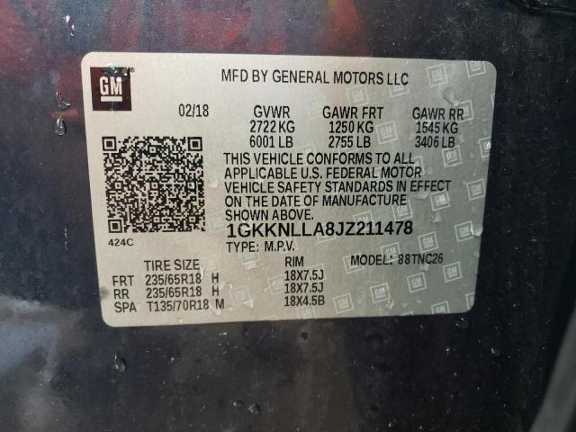 1GKKNLLA8JZ211478 GMC ACADIA SLE