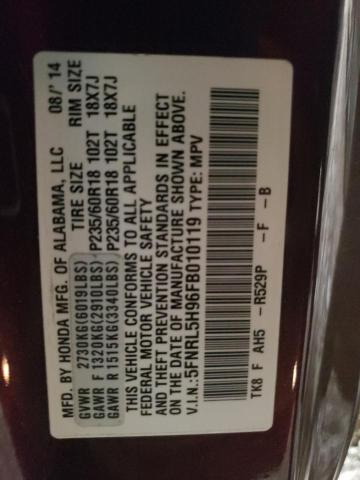 5FNRL5H96FB010119 Honda Odyssey Touring