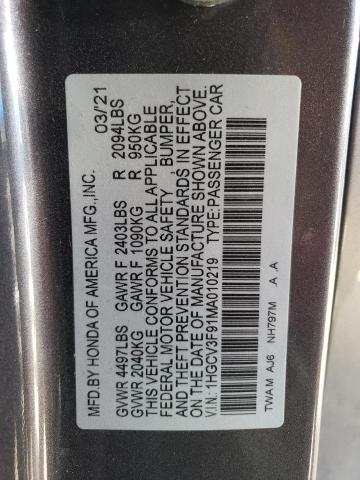 1HGCV3F91MA010219 Honda Accord Touring Hybrid
