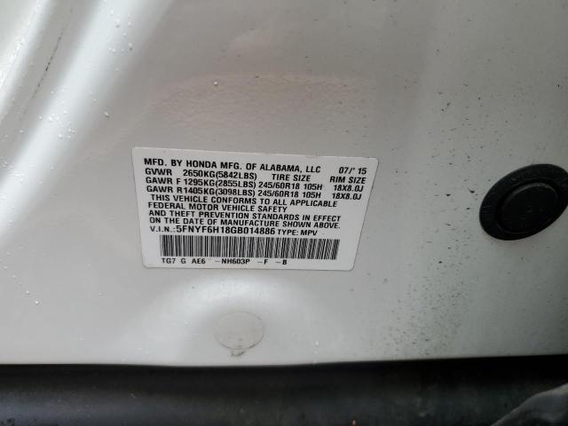 5FNYF6H18GB014886 Honda PILOT LX