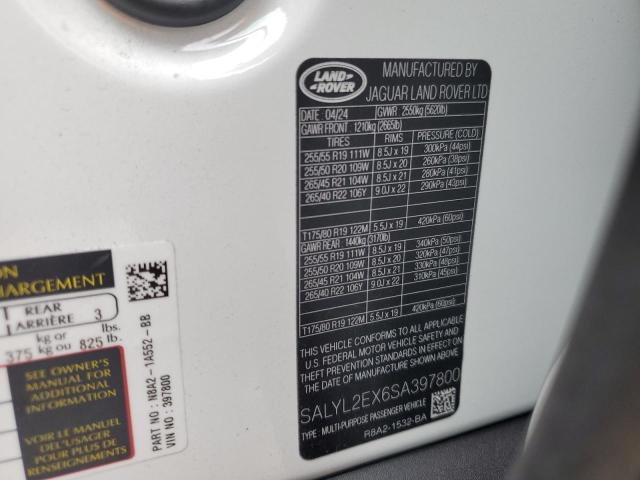 SALYL2EX6SA397800 Land Rover RANGE ROVE