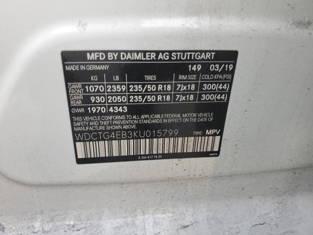 WDCTG4EB3KU015799 Mercedes-Benz GLA 250