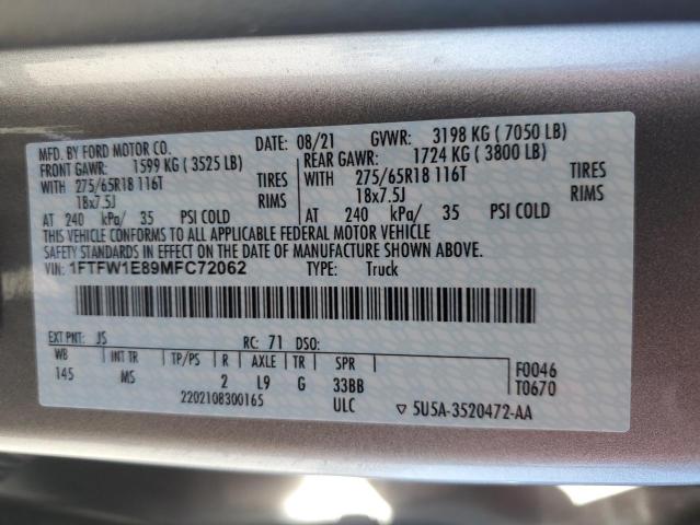 1FTFW1E89MFC72062 Ford F150 SUPER