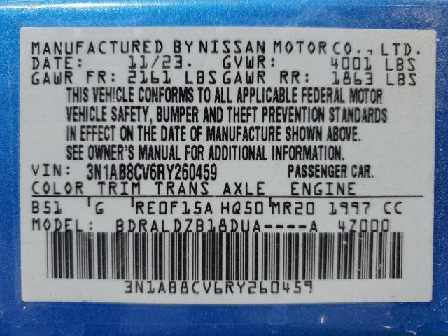 3N1AB8CV6RY260459 Nissan SENTRA SV