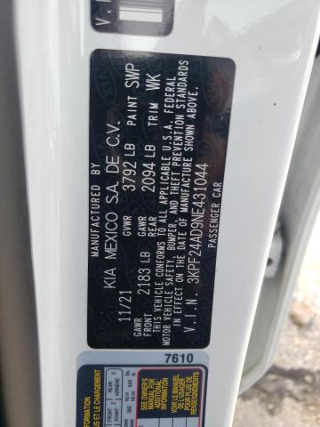 3KPF24AD9NE431044 KIA FORTE FE