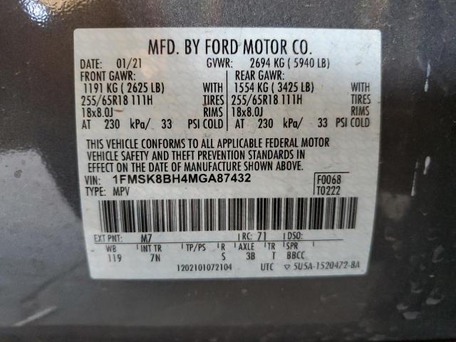 2021 FORD EXPLORER 1FMSK8BH4MGA87432  67715144