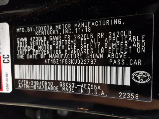 4T1BZ1FB3KU022787 Toyota AVALON XLE