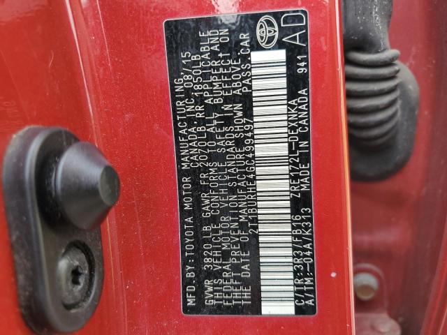 2T1BURHE4GC499497 Toyota COROLLA L