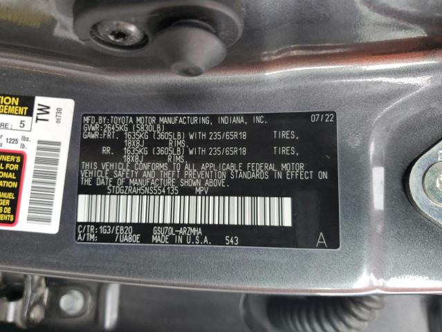 5TDGZRAH5NS554135 Toyota Highlander