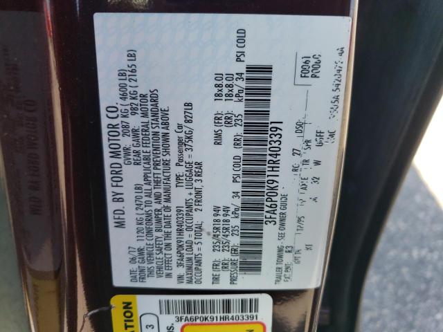 3FA6P0K91HR403391 Ford FUSION TIT