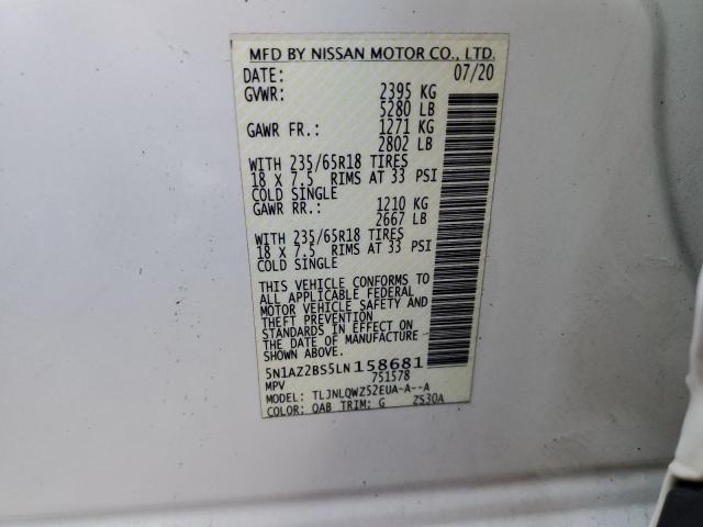 5N1AZ2BS5LN158681 Nissan MURANO SV