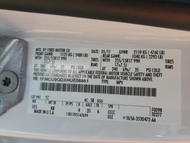 1FMCU9GDXHUE08861 Ford ESCAPE SE