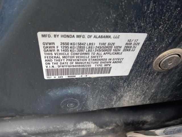 5FNYF6H94HB082285 Honda Pilot Touring