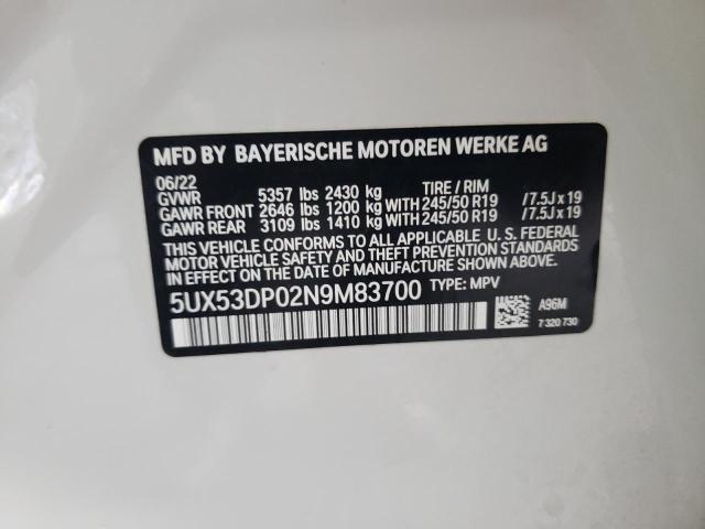 5UX53DP02N9M83700 BMW X3 Xdrive30i