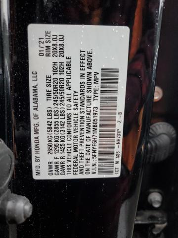 5FNYF6H71MB051973 Honda Pilot Black