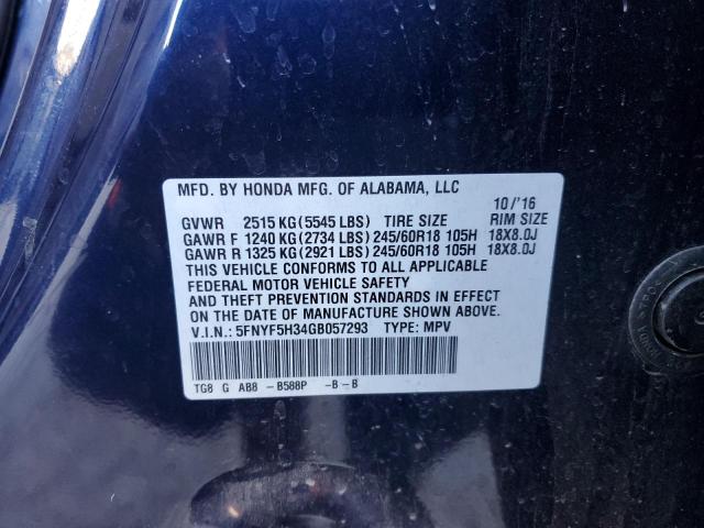 5FNYF5H34GB057293 Honda Pilot Ex