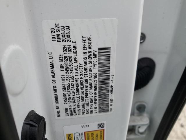 5FNYF6H76MB027068 Honda Pilot Black
