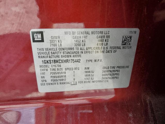 1GKS1BKCXHR175442 GMC YUKON SLT
