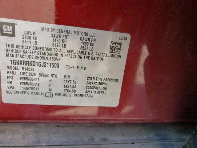 1GKKRRKD1GJ211509 GMC Acadia Slt-1