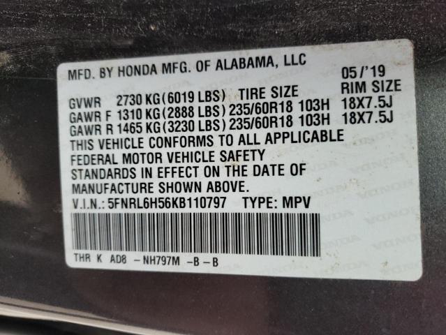 5FNRL6H56KB110797 Honda ODYSSEY EX