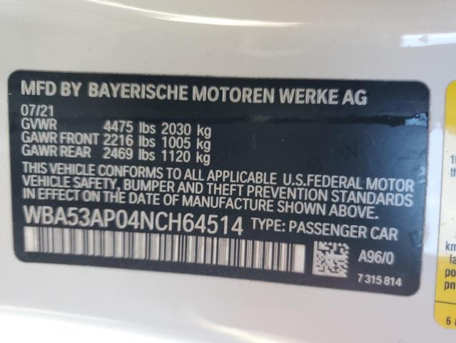 WBA53AP04NCH64514 BMW 430I