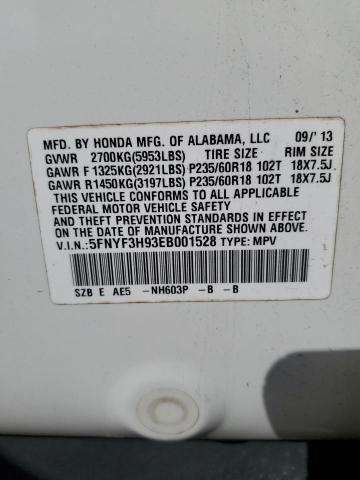5FNYF3H93EB001528 Honda Pilot Touring
