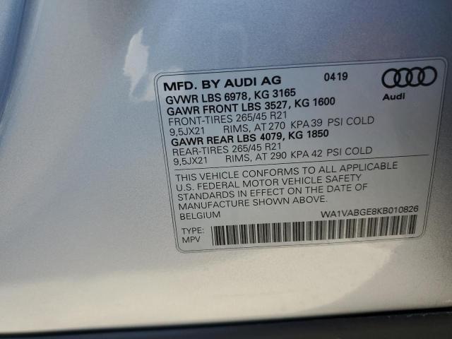 WA1VABGE8KB010826 Audi E-tron Prestige