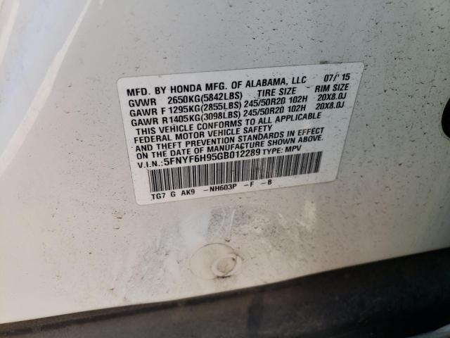 5FNYF6H95GB012289 Honda Pilot Touring