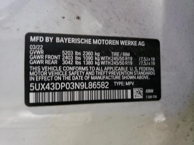 5UX43DP03N9L86582 BMW X3 Sdrive30i