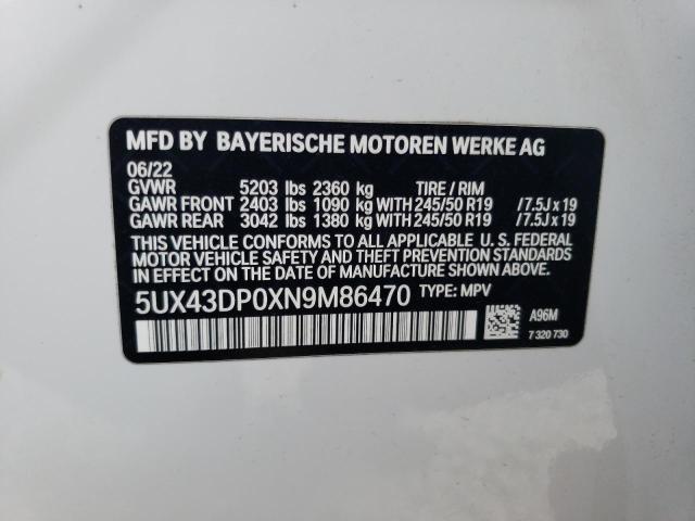 5UX43DP0XN9M86470 BMW X3 Sdrive30i