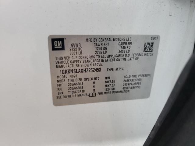 1GKKNSLAXHZ262453 GMC ACADIA SLE