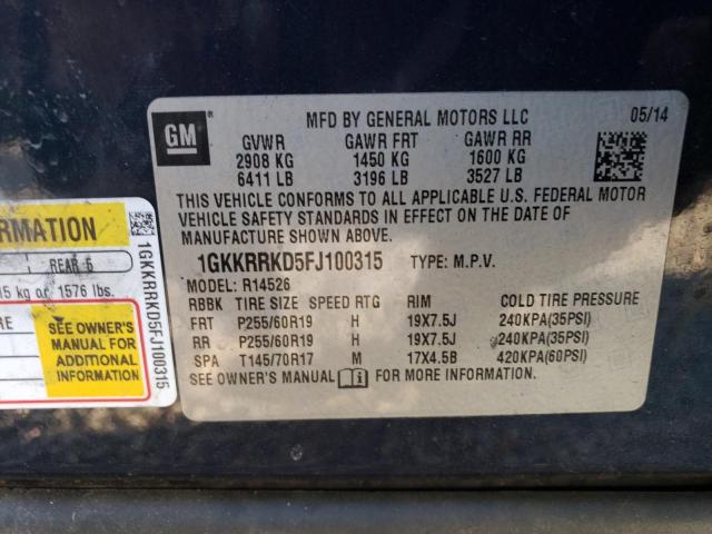 1GKKRRKD5FJ100315 GMC Acadia Slt-1