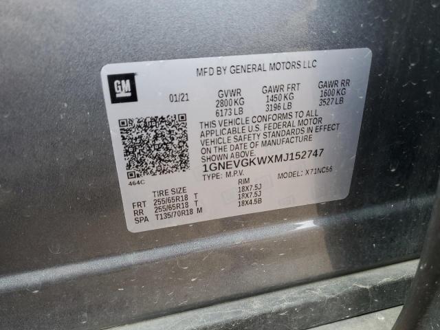 1GNEVGKWXMJ152747 Chevrolet Traverse Lt