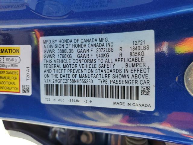 2HGFE2F58NH555230 Honda Civic Sport