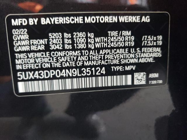 5UX43DP04N9L35124 BMW X3 Sdrive30i