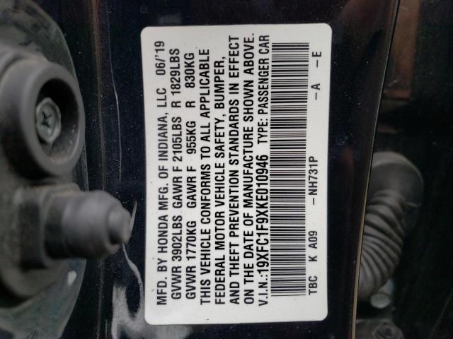 19XFC1F9XKE010946 Honda Civic Touring