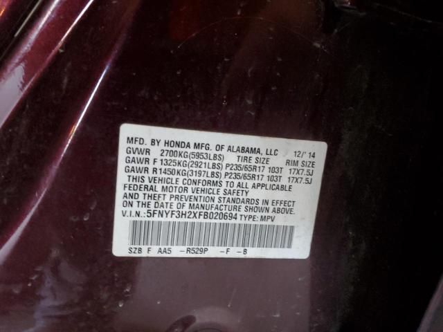 5FNYF3H2XFB020694 Honda PILOT LX