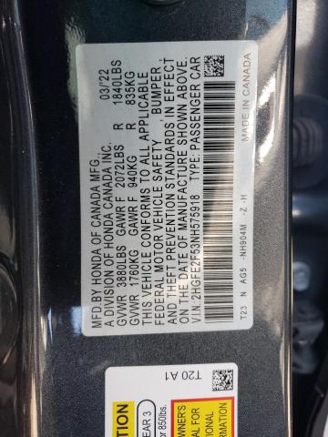 2HGFE2F53NH575918 Honda Civic Sport