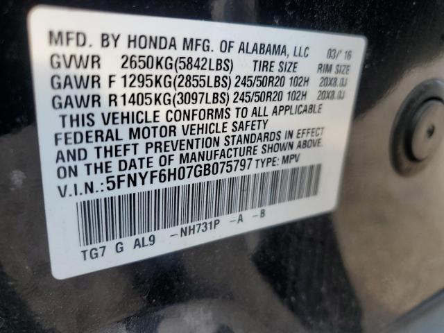 5FNYF6H07GB075797 Honda Pilot Elite
