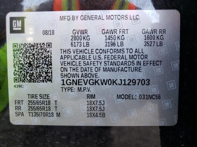 1GNEVGKW0KJ129703 Chevrolet Traverse Lt
