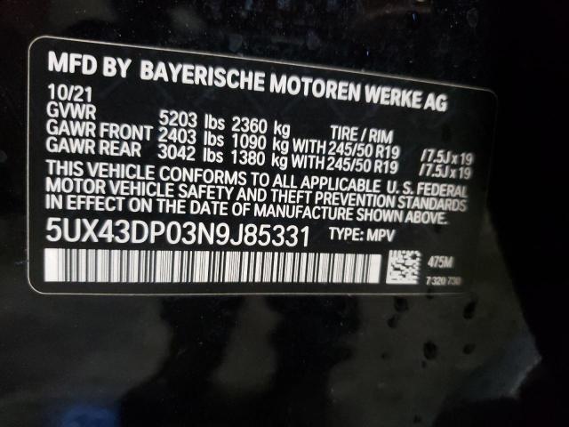 5UX43DP03N9J85331 BMW X3 Sdrive30i