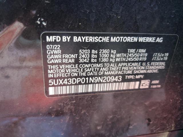 5UX43DP01N9N20943 BMW X3 Sdrive30i