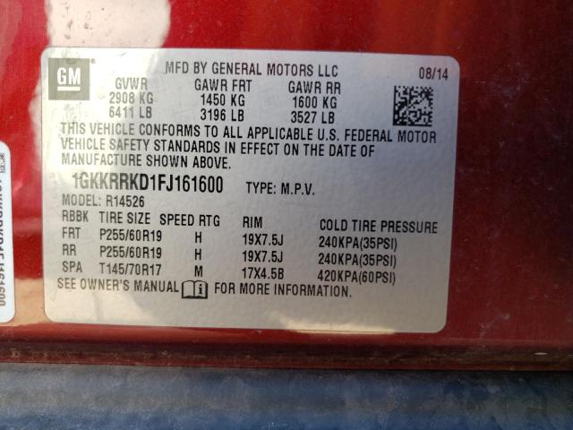 1GKKRRKD1FJ161600 GMC Acadia Slt-1