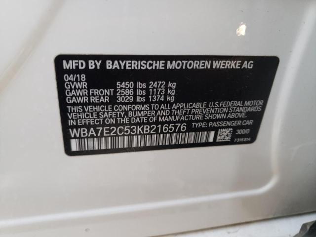 WBA7E2C53KB216576 BMW 740 I