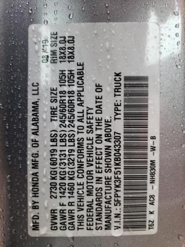 5FPYK3F51KB043307 Honda Ridgeline Rtl