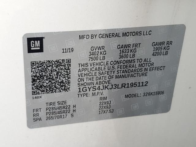 1GYS4JKJ3LR195112 Cadillac Escalade Esv Premium Luxury