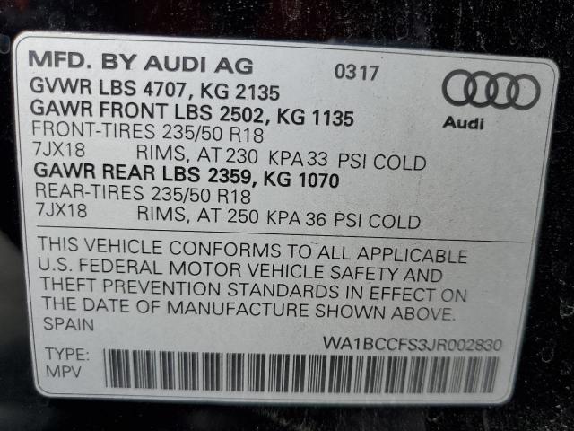 WA1BCCFS3JR002830 Audi Q3 PREMIUM